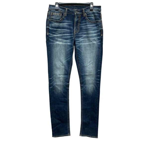 BKE Women’s 28X34 LONG Mid-Rise Dark Wash Clean Skinny Jeans Buckle NO SIZE TAG - Picture 2 of 14